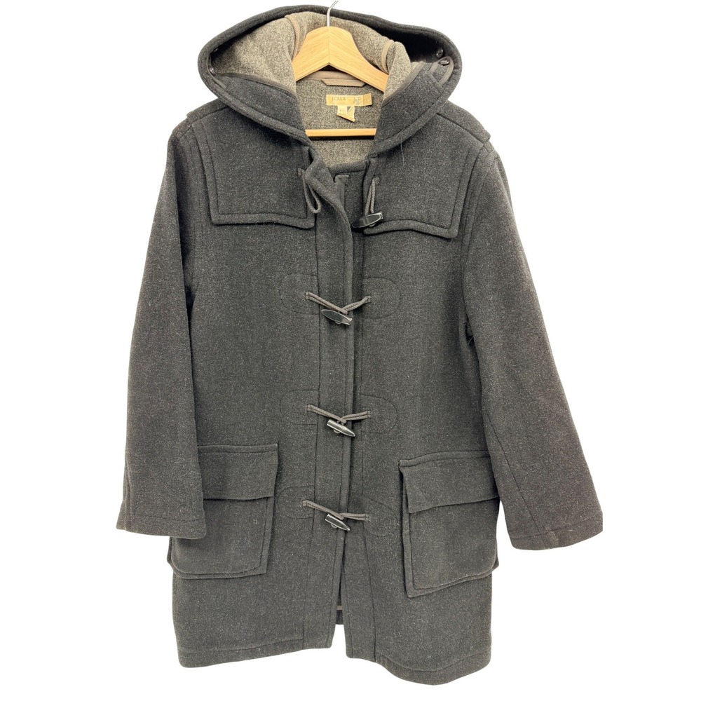 Vintage J. Crew Mens Dress‎ Coat Medium Charcoal Gray Lined Hooded Wool Blend